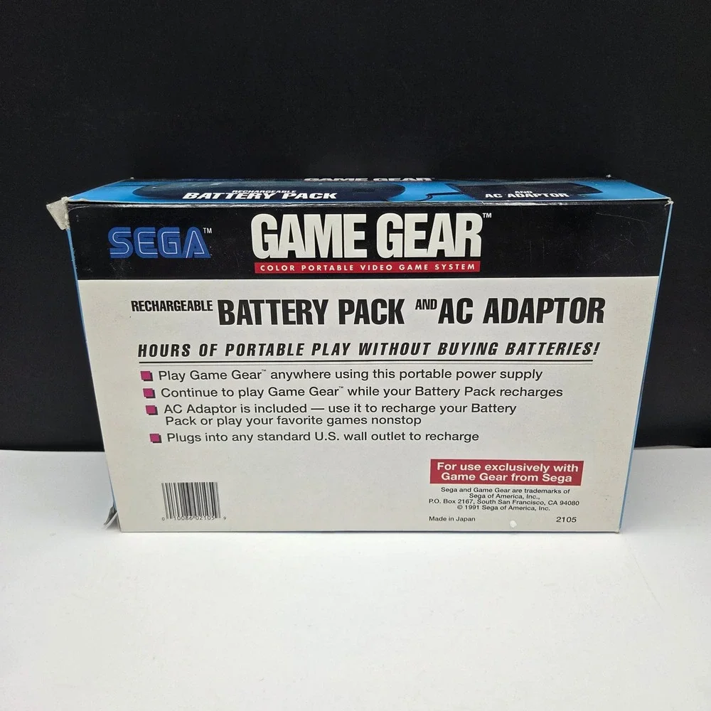 Sega Game Gear Rechargeable Battery Pack AC Adaptor Vintage Boxed OEM Black